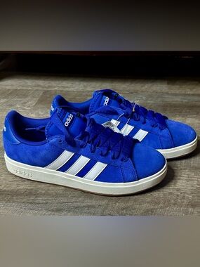 adidas Grand Court Royal Blue Suede Sneakers with White Stripes